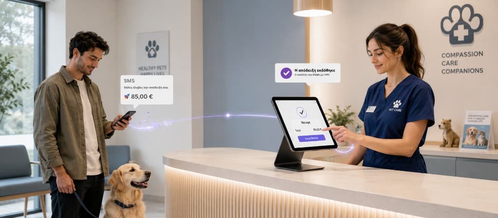 Flow from payment confirmation to SMS receipt delivery on client mobile