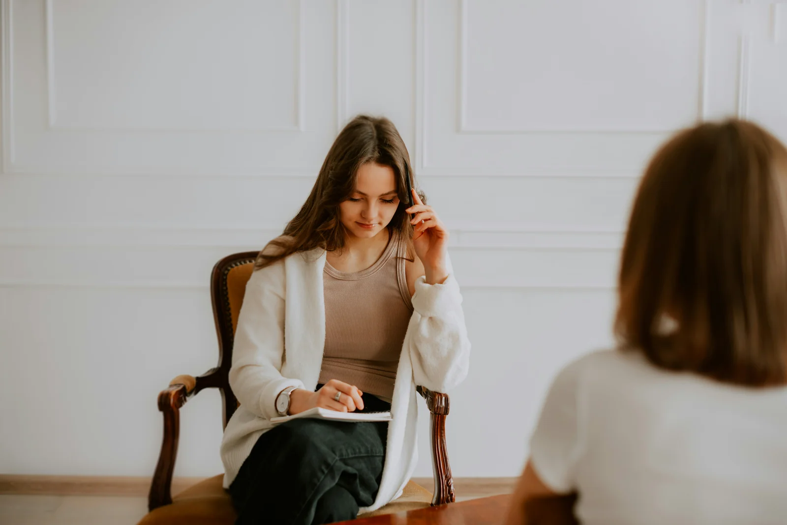 An individual counselling session in a calm space